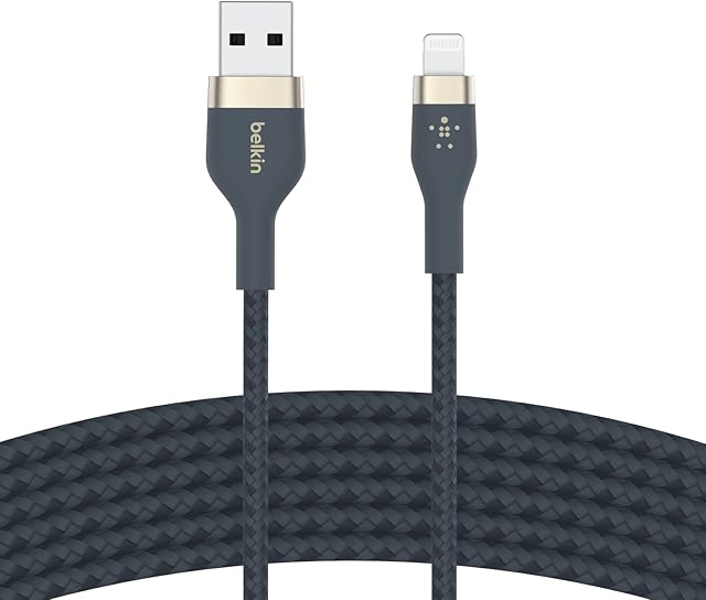 Belkin BoostCharge Pro Flex Braided USB Type A to Lightning Cable (3M/10FT), MFi Certified Charging Cable for iPhone 14/14 Plus, 13, 12, Pro, Max, Mini, SE, iPad and More - Blue