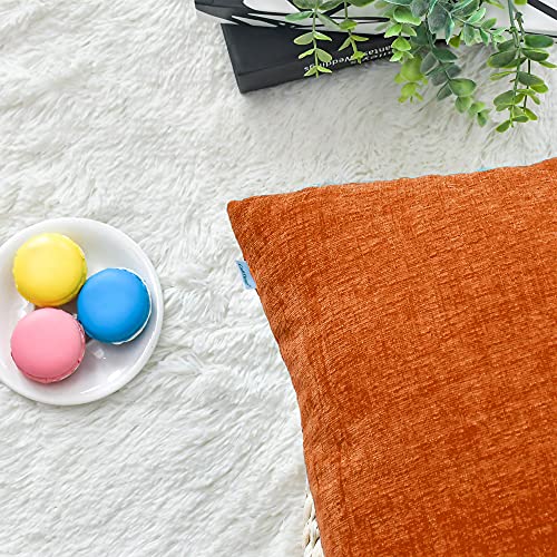 Image of CaliTime Pack of 2 Cozy Throw Pillow Covers Cases for Couch Sofa Home Decoration Solid Dyed Soft Chenille 12 X 12 Inches Burnt Orange