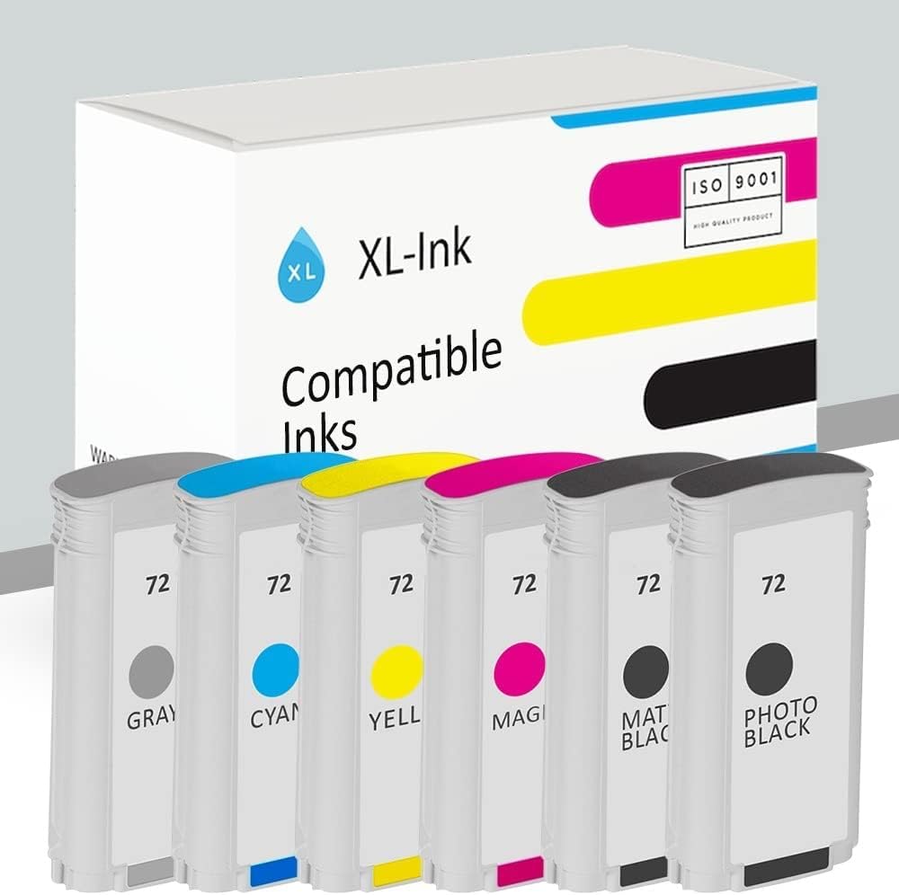XLink Kompatible Tintenpatronen für HP 72 (MBK/PBK/C/M/Y/G), Set mit 6 Stück