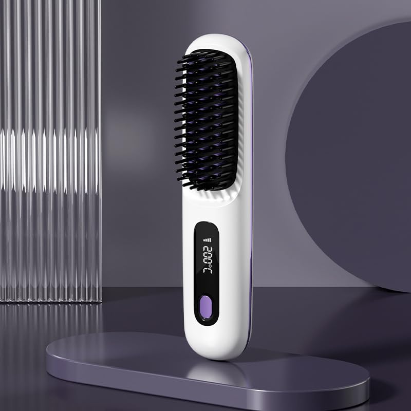 Brosse à lisser sans fil portable écran LCD peigne chauffant