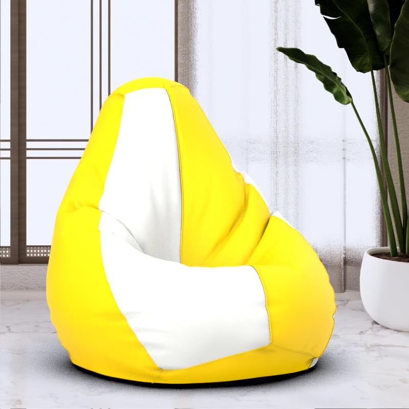 Bean Bag Chair Cover | Size: 1XL | Color: White Yellow | Without Beans | Premium Leatherette Cover (CMF 0601)-image-48