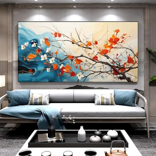 Peinture abstraite sur toile fleurs 30x60 cm art mural moderne sans cadre pour salon