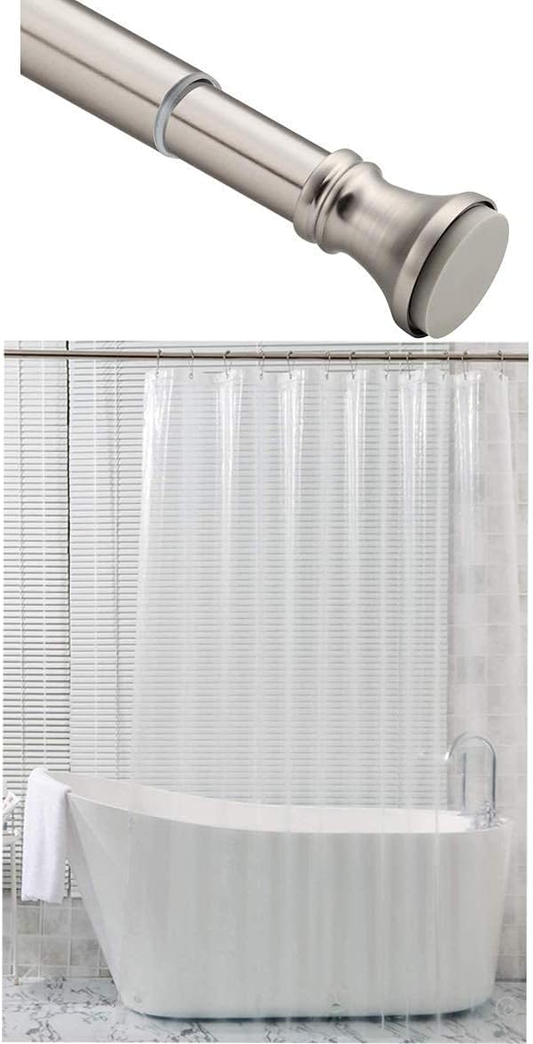 Amazer 54-90 Inches Nicke Rust-Resistance Shower Curtain Rod Bathroom Rod and 72 x 72 Inches EVA 8G Plastic Shower Curtain with Heavy Duty Clear Stones and 12 Grommet Holes