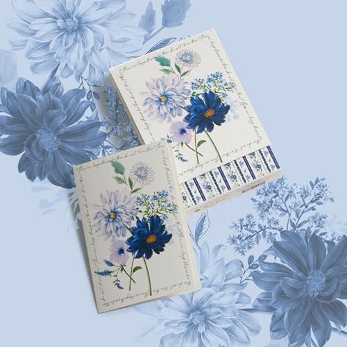 Image of Punch Studio Blank Note Cards with Lined Envelopes, Embossed Accents and Textured Box for All Occasions - 5 inch x 3.5 inch each, Set of 10 Cards - Blue Dhalia (50421)