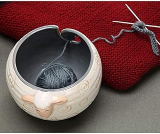 Jourad Ceramics Yarn Storage Bowl, 6.7x8.3inch Cute Sheep Needlework Yarn Bowl Holder, Wool Knitting Storage Bowl for DIY Crochet Knitting Home Decor