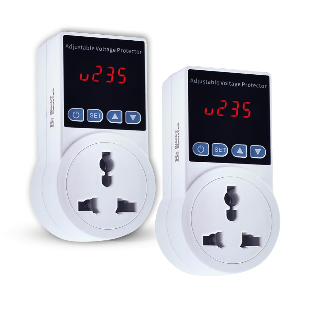 Blackt Electrotech BTSVP01 AC 220V 10 Automatic Voltage Protector Socket switcher- Surge Protector for Home Appliances, Refrigerators, Washing Machines, AC, and TV (2, Adjustable) Blackt Electrotech BTSVP01 AC 220V 10 Automatic Voltage Protector Socket switcher- Surge Protector for Home Appliances, Refrigerators, Washing Machines, AC, and TV (2, Adjustable)