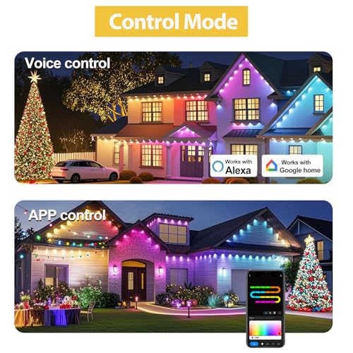 Image of Permanent Outdoor Lights 100ft - Smart Rgb Underglow Lights for House | Wifi Connection, 72 Scene Modes, Music Capture, Voice Control String Lights Under Eave for Party, Halloween, Christmas