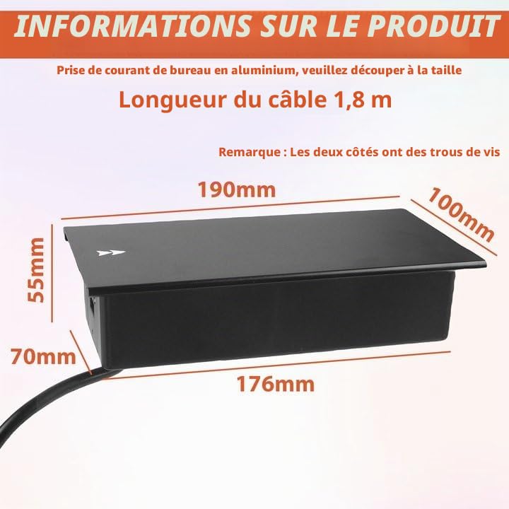 Prise de bureau encastrée escamotable avec double USB Type C - 2
