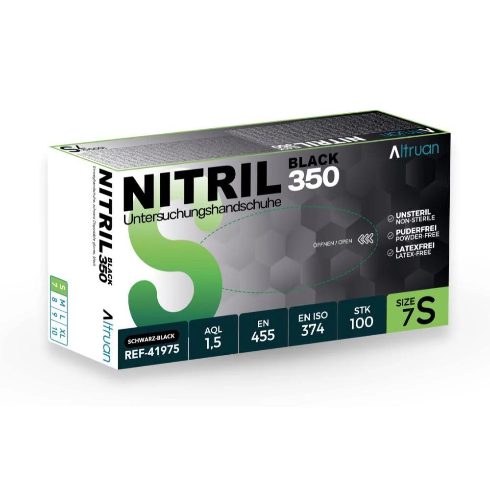 Guanti in nitrile 100/1000 pezzi, blu/nero, nitrile 350, usa e getta, guanti monouso, senza polvere, senza lattice, taglia S - XL (nero, S, cartone)