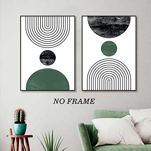 Mid Century Modern Wall Art Boho Abstract Painting Green Geometric Print Minimalist Boho Pictures Olive Green Poster Geometric Abstract Painting Black Line Boho Wall Art For Bedroom 16X24Inx2 No Frame #TOP3