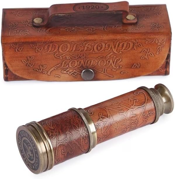 Nautical Telescope with Leather Case Brass Finish Functional Spyglass for Decor