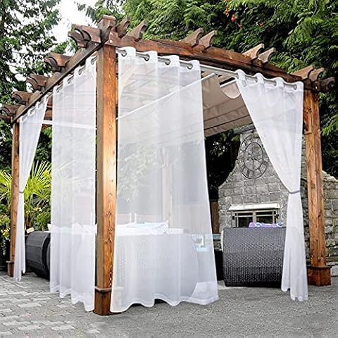 BONZER White Outdoor Sheer Curtains for Patio Waterproof - 2 Panels Grommet Indoor Voile Sheer Curtain for Living Room, Bedroom, Porch, Pergola, Cabana,54 x 84 inch, White Cover