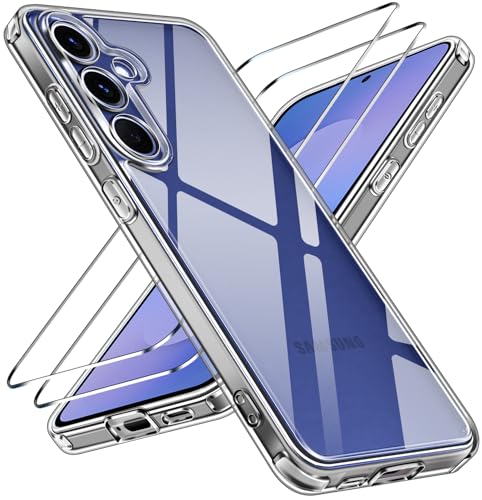 iVoler Anti Ingiallimento Chiaro Cover per Samsung Galaxy S25 FE 5G (Non per Samsung Galaxy S25) con 2 Pezzi Pellicola Vetro Temperato, [Antiurto di Grado Militare] Custodia Trasparente Sottile Case