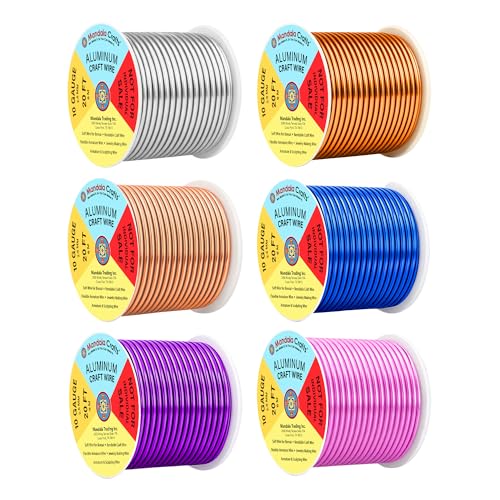 Image of Mandala Crafts 10 GA Gold Blue Purple Assorted Anodized Aluminum Craft Wire | 120 FT, Colored, Flexible, Bendable for Bonsai Armature Sculpting Wire Wrapping Jewelry Making, Weather & Tarnish Resistant
