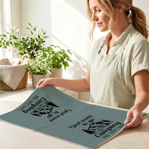 Image of 2Pcs Camping Kitchen Towels 24x14 Inch, Mountain Trees Microfiber Dish Cloth Tea Towel, Reusable Waffle Hand Towels for Bathroom kitchen Home Farmhouse Decor, Camping Gifts for Women Mom Friend