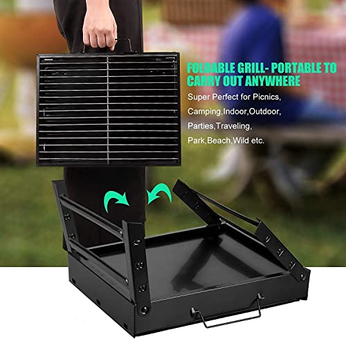 Uten Portable Charcoal Grill, Stainless Steel Folding Grill Table Top Outdoor Smoker Bbq For Camping, Beach Barbecue, Smoker Grill For Camping Picnics Garden Beach Party (Small 13.7''X9.4''X 2.3'') #TOP6