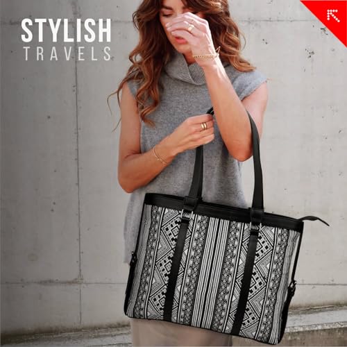 Image of FATMUG Women's 15.6 inch Laptop Tote Bag for Office, Travel & Daily Use - Ethnic Prints, Vegan Leather