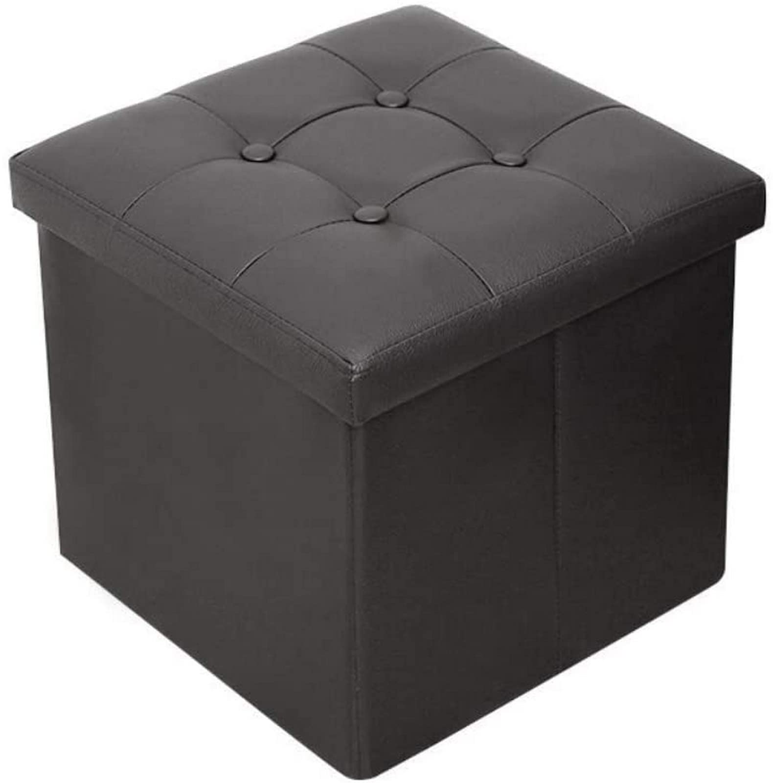Repose-pieds pouf pliable noir avec grand coffre de rangement en similicuir