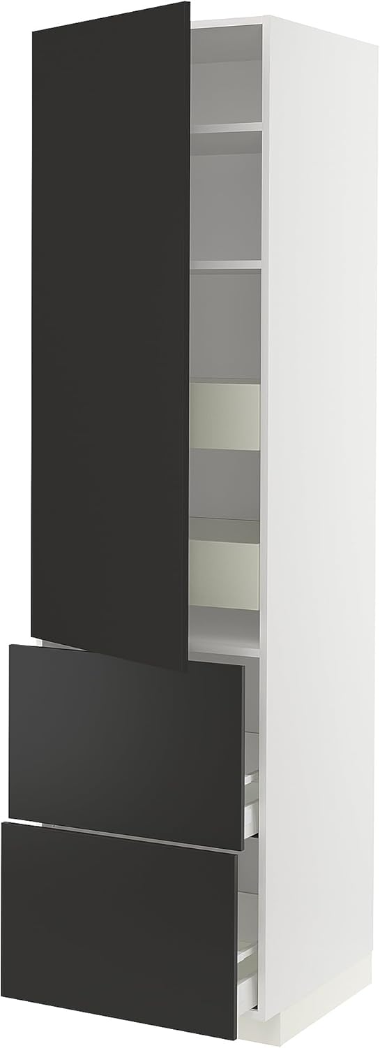 METOD/MAXIMERA High Cab shlvs/4 Drawer/dr/2 frnts, White/Nickebo Matte Anthracite, 60x60x220cm