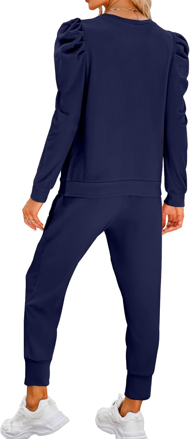 Onedreamer Sweatsuits for Women 2 Piece Outfits Puff Long Sleeve Crewneck Pullover Sweatshirt Jogger Lounge Sets - Image 4