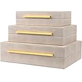 ZIKOUL Ivory Shagreen Decor Boxes Faux Leather Decorative Box, Set Of 3 Large Modern Decorative Stor