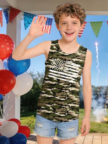 Image of CAZYCHILD Girls American Flag Tank Tops Boys 4th of July Shirts USA Summer Sleeveless Tee Independence Day Outfit 5-14y