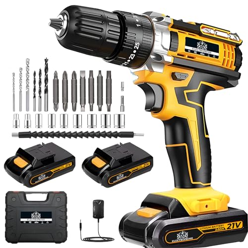 ElectroPrime© Perceuse Visseuse Sans Fil 21V | Visseuse Devisseuse avec 2x Batteries 2000mAh | 24 Accessoires | Perceuse Électrique 42Nm | 25+3 Réglages de Couple | 2 Vitesses