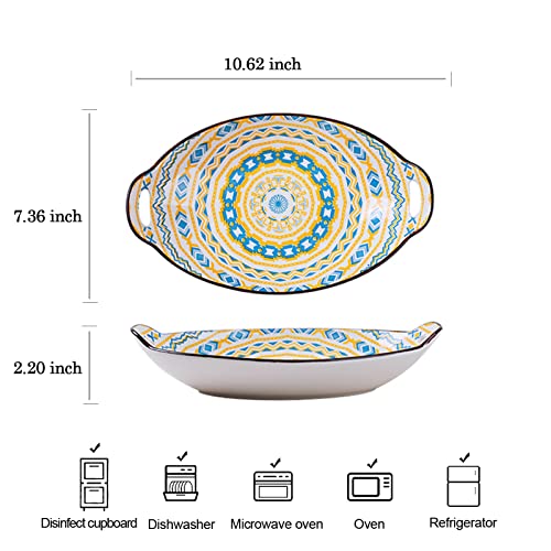 Miiibooo Ceramic Dinner Plates Set Of 4, Oval 10 Inch Large Porcelain Plates For Serving Steak, Pasta, Dessert, Bohemian Colorful Plate For Kitchen, Restaurant, Wedding, Dishwasher & Microwave Safe #TOP5