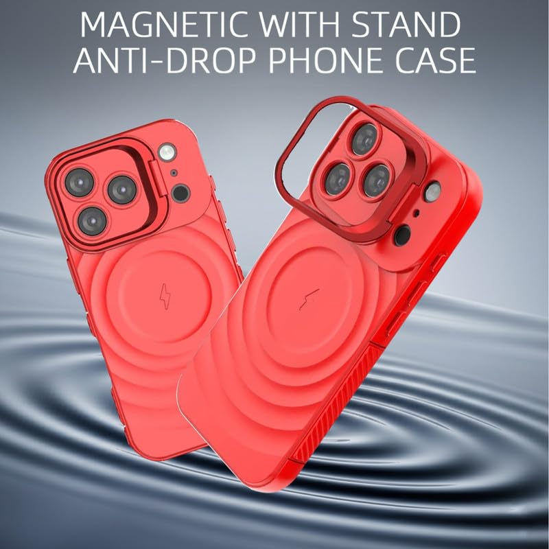 Image of LuxuryKase Shockproof Case for iPhone 17 Pro Max | Ripple Pattern | Camera Protection | Inner Velvet Fabric Lining | Protective Cover with Enhanced Grip & Wireless Charging Support - Red