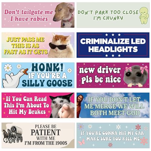 Funny Car Magnet Bumper Sticker - 10Pcs Hilarious Funny Joke Vehicle Magnets Embarrassing Harmless Waterproof Bumper Decals Strong Magnetic Car Home Warning Sign Decor Gift for Adult Friends Couples