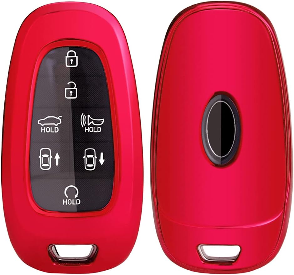 Horande TPU Key Fob Case Cover fit for 2020 2021 2022 Hyundai Sonata Santa fe Tucson Smart Keyless Entry Key Fob (Red)