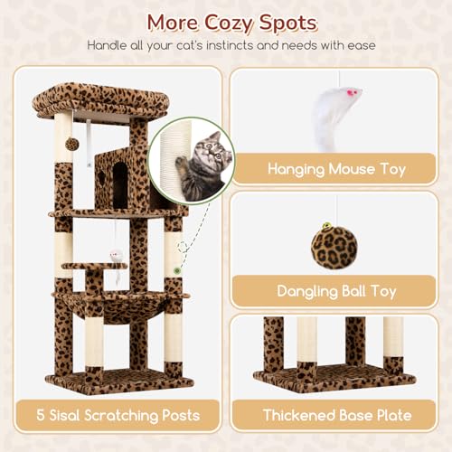 Large Wooden Cat Tree for Indoor Cats with Scratching Posts & Cozy Condos - Image 6