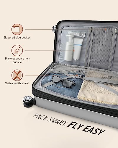 Luggex Silver Carry On Luggage 22X14X9 Airline Approved, Hard Shell Luggage With Usb Port, Travel Suitcase With Wheels And Pocket Compartment #TOP4