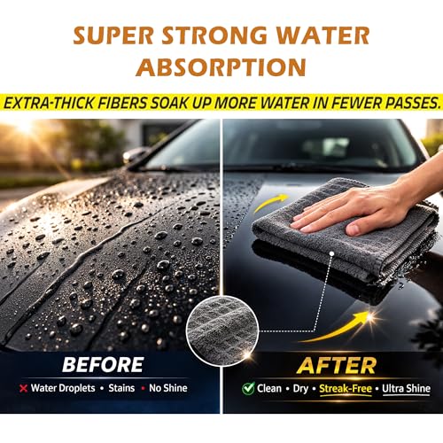 Image of Cutting EDGE 380 GSM - Set of 2 - Car & Bike Cleaning Cloth, Microfiber Waffle Weave Towel, Super Absorbent, Lint Free & Scratch Free for Drying, Cleaning & Polishing, Grey (48 x 40 cm)
