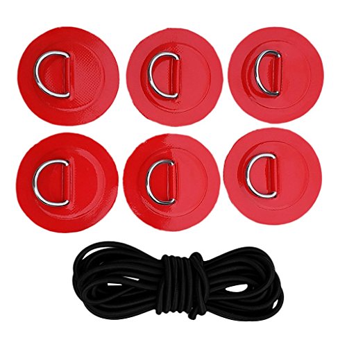 Inzopo Stand Up Paddleboard SUP Bungee Deck Rigging Kit Heavy Duty 6Pcs D-ring Pad Patch Deck Attachment Kit Accessories Red