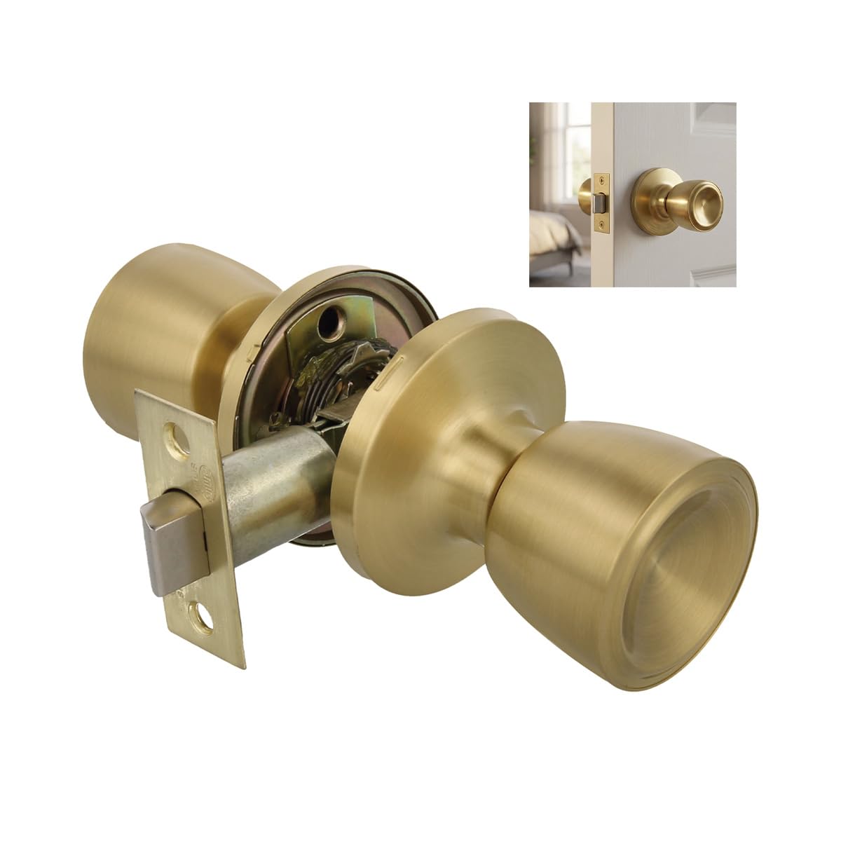 Amig Matte - Door Knobs - Passage Door Knob For Interior Doors - Easy Operation And Comfortable Grip - Adjustable 60/70 Mm Latch - Brass - Brass