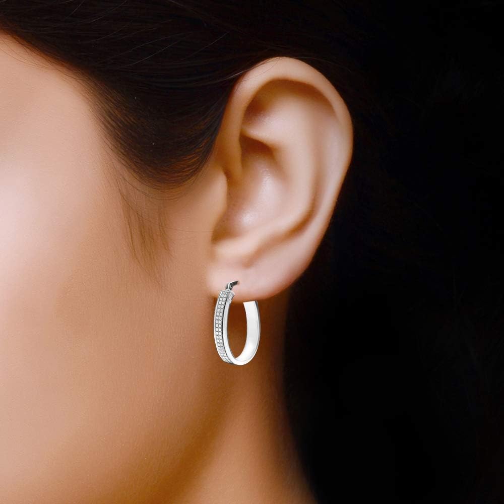 LeCalla 925 Sterling Silver Hoop Earring Diamond Earrings for Women (G-H Color, I1 Clarity)