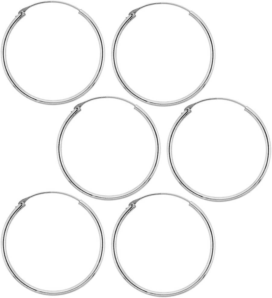 Sterling Silver Endless Hoop Earrings thin 1 mm tube 1 1/4 inch 30mm