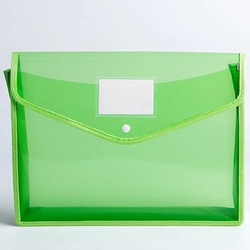 プラスチックフォルダー封筒拡張ファイル財布仕上げバッグフォルダースナップボタン開閉ポケットサイズ防水透明ファイルバッグ学校用 (A4横方向(2個),グリーン)