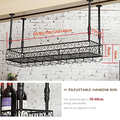 Casier à vin suspendu en métal noir 80x25 cm avec porte-verres