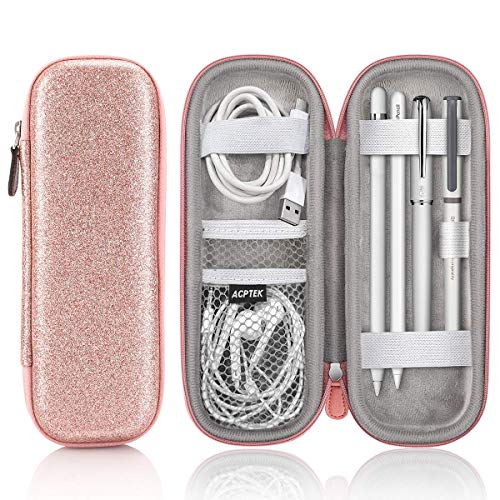 AGPTEK Housse Apple Pencil Case Etui Rigide Coque Durable Prime Cuir PU Sac de Protecteur Compatible avec Apple iPad Pro/iPad/Surface Pen/Samsung Stylus Pens/Huawei (intégré Poche Support)- Rose