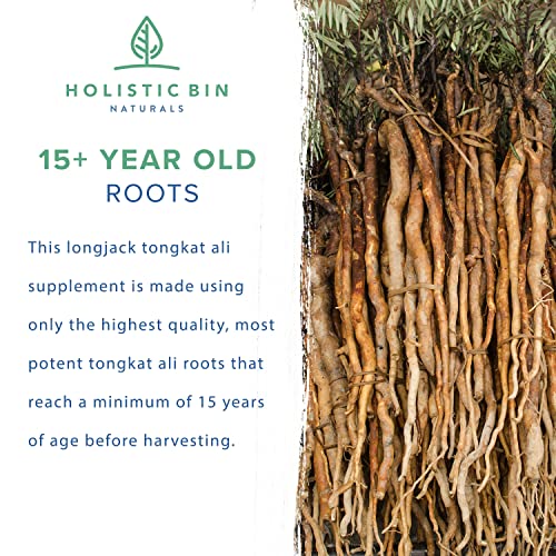 Holistic Bin Indonesian Tongkat Ali Capsules 1000Mg Per Serving | Wild Harvested Eurycoma Longifolia Roots From Sumatra | No Fillers - 100% Pure Tongkat Ali For Men And Women (30 Day Supply) #TOP3