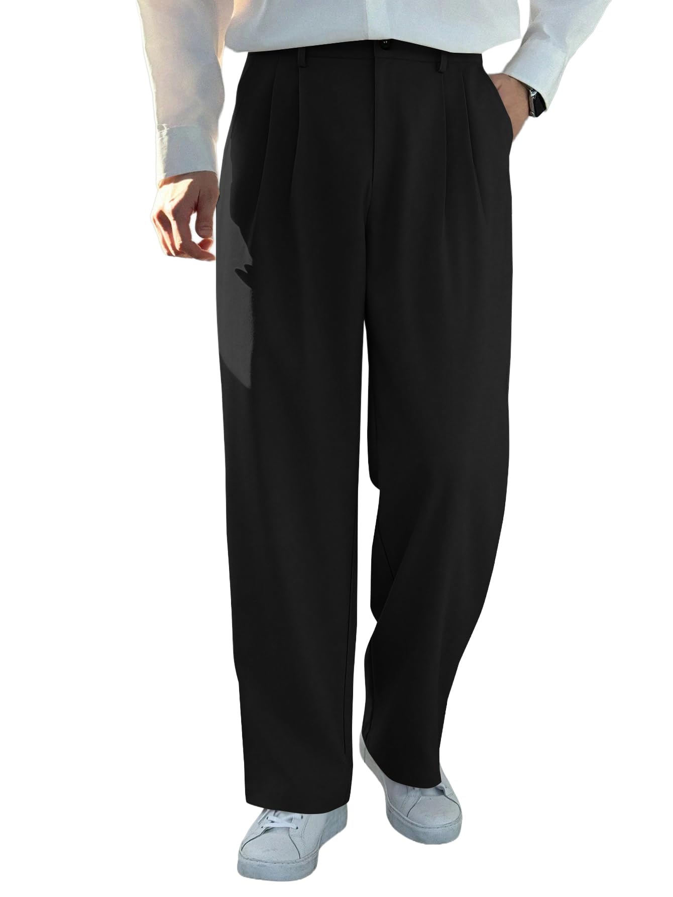Men’s Wide Leg Pleated Trousers Loose Fit Straight Leg Dress Pants, Classic Formal Office Wear Business Casual Slacks-image-26