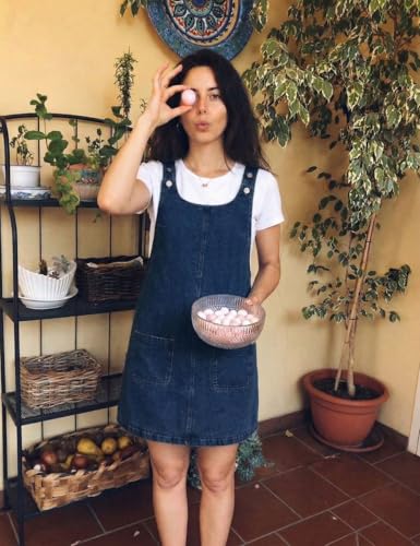 Image of Xaspee Denim Overall Dress for Women Casual Mini Sleeveless Jean Vintage Jumper Skirt Dress with Pockets