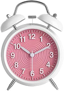 Topkey 4 Twin Bell Alarm Clock Non-ticking Bedside Table Travel Clock Vintage Alarm Clock With Nightlight and Loud Alarm, Battery Operated (Not Included) - Pink