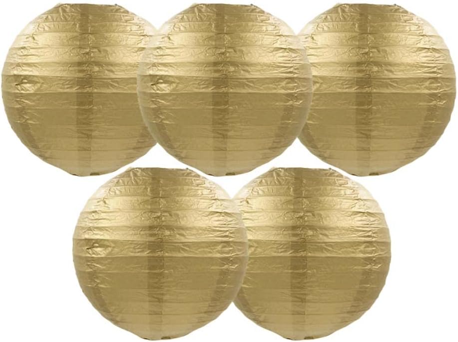 8 Inches 5 Pcs Golden Chinese Style Paper Lantern Blank Decorative Hanging Lanterns for Garden Party Wedding Lampshade