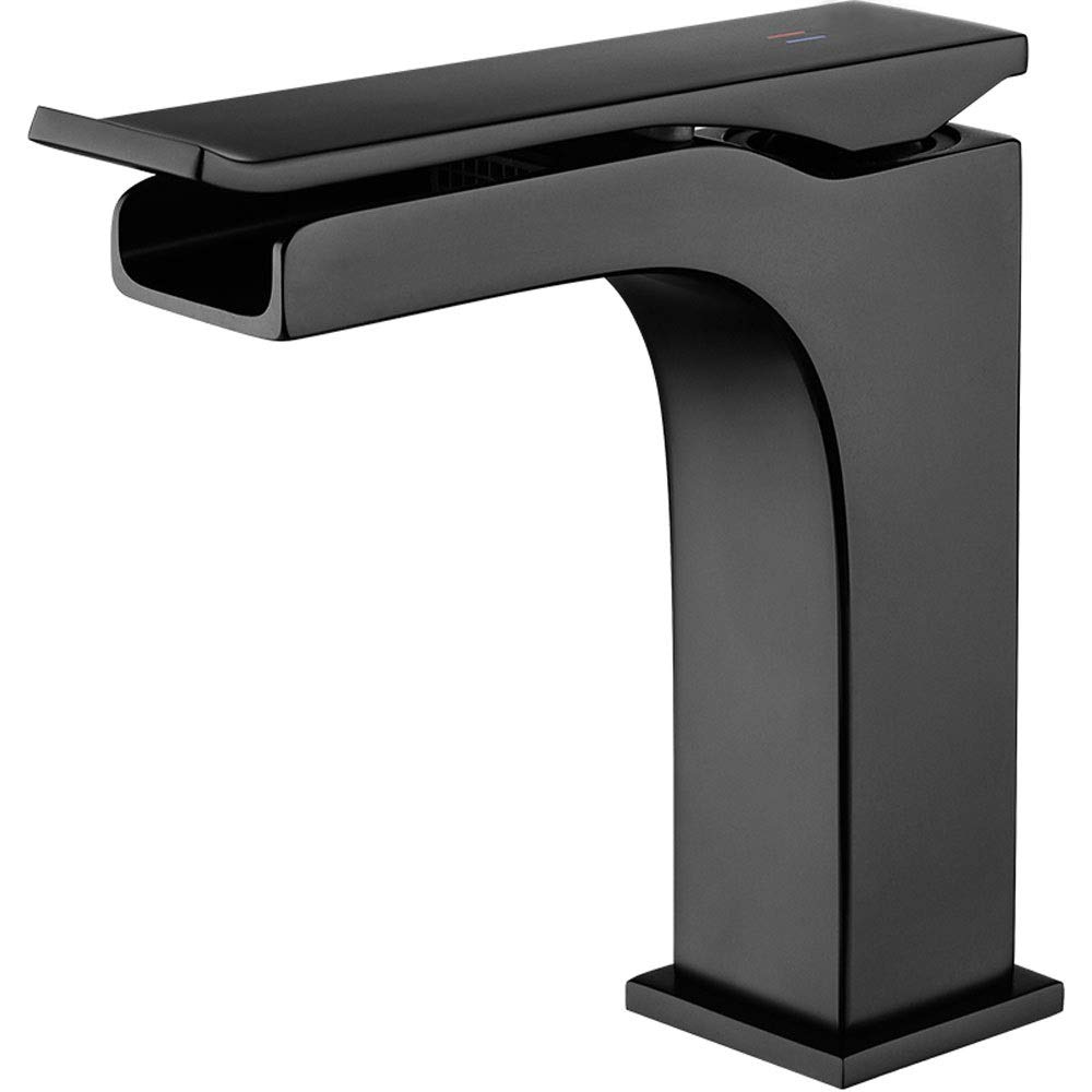 Bateria mieszająca Miedziany kran ciepłej i zimnej wody Pojedynczy uchwyt Pojedynczy otwór Umywalka stojąca Kran Wodospad Kran wodny Obróbka poszycia? Ceramiczna szpula Kran kuchenny (czarny)