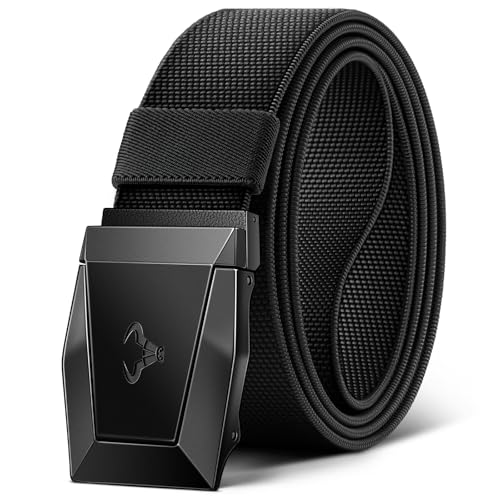 BULLIANT Tactical Belt for Men, Men Stretch Nylon Web Gift Belt 1.5'-Hiking Rigger Military Work-Quick Release(Black,34'-38' Waist Adjustable)