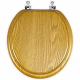 Round Toilet Seat Wood Wooden MDF Toilet Seats with Non-Soft Close Metal Hinges, Easy to Install also Easy to Clean, Scratch Resistant Toilet Lid Cover (OAK, Standard 17')