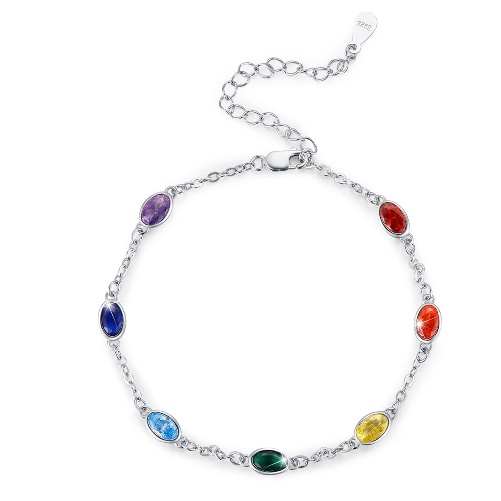 Tobillera de plata 925 con chakras para mujer ajustable 9+2 8